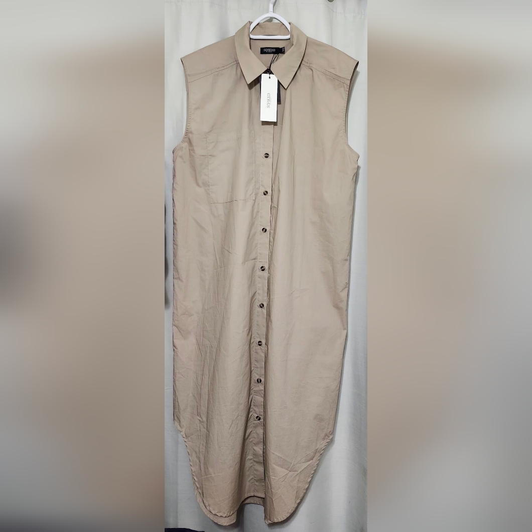 Soaked In Luxury Vesper Shirt Dress - Cobblestone Large